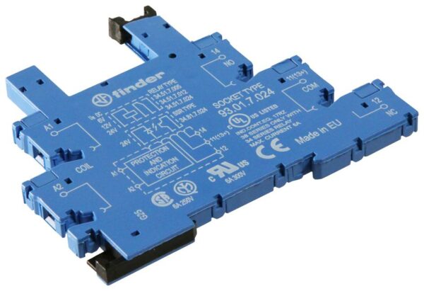 Support relais Finder série 93 5 contacts, Rail DIN, 6V c.c., pour Relais séries 34.81 et 34.51 - 93.01.7.024